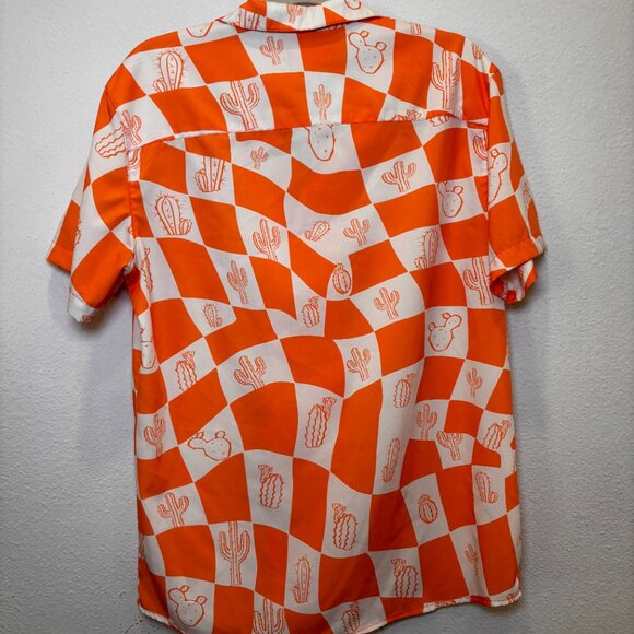 NEGATIVE SPACE Mens Short Sleeve Shirt Shorts Set Checked Cactus Orange White M - Picture 4 of 11